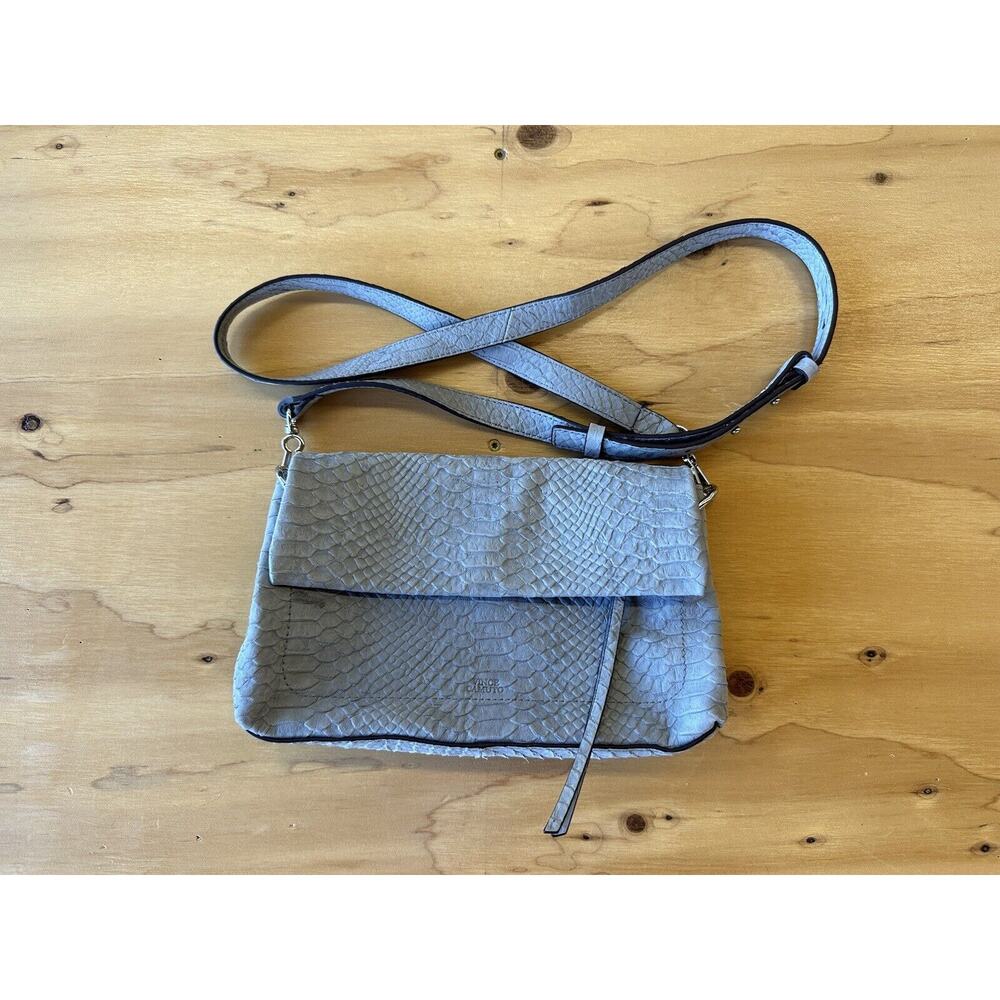 Vince Camuto Leather Crossbody Bag Gray Lani Adjustable Strap Purse Textured NWT